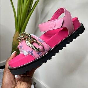 Pink Purple Monogram Chain Sandals